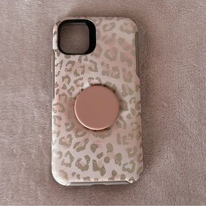 Pink & Gold Leopard Print Otterbox Popsocket Case for iPhone 11